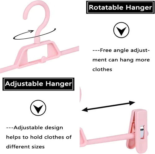 Vista 3 de Paquete de 10 perchas de plástico para pantalones con clips, colgador de faldas que ahorran espacio con clips giratorios y ajustables de 360°