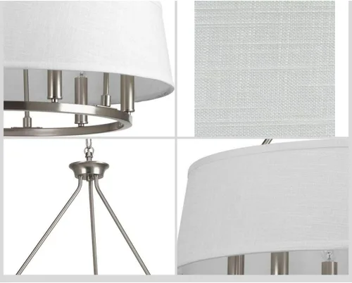 Vista 11 de Cherish Collection - Lámpara de araña costera con pantalla de lino blanco claro, níquel cepillado