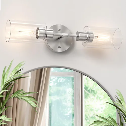 Vista 8 de Accesorios de Iluminación de Baño 2 Luces Níquel Cepillado, Luces de Tocador de Baño Sobre Espejo, Apliques de Pared de Iluminación de Baño, Luz