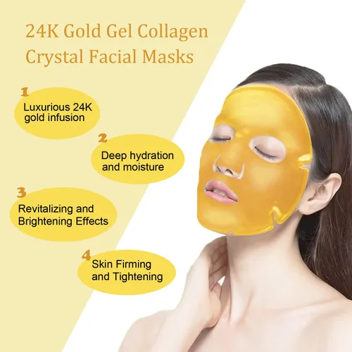 Vista 2 de Máscaras faciales de gel de colágeno de oro de 24 quilates (paquete de 6), antienvejecimiento, hinchazón, reducción de arrugas, hidratación