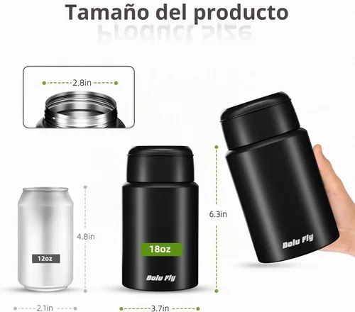 Vista 6 de Contenedor de alimentos aislado de 18 onzas con cuchara y bolsa aislada, termo de sopa para alimentos calientes, retención de calor de 10 horas