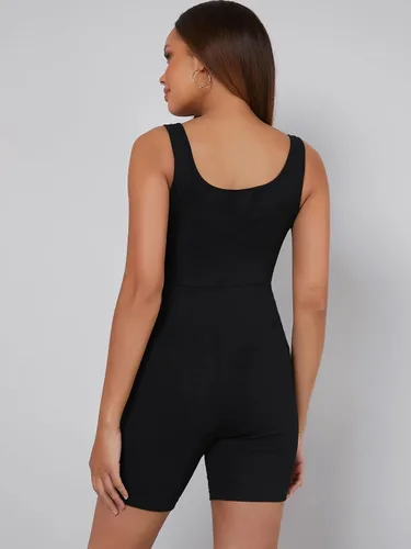 Vista 2 de Floerns Enterizo corto de maternidad para mujer, cuello redondo, sin mangas, ajustado, para yoga
