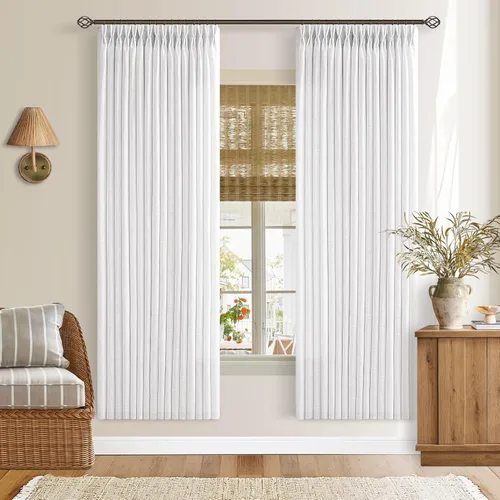 Vista 66 de TWODRAPES Cortinas de Lino Plisadas con Pinza Beige Blancas de 54 Pulgadas de Largo 2 Paneles para Comedor Cocina Dormitorio Plisadas Semi