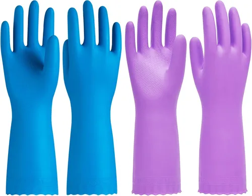 Vista 7 de PACIFIC PPE 2 pares de guantes de limpieza reutilizables para lavavajillas, hogar, cocina, forro de algodón, azul, talla S