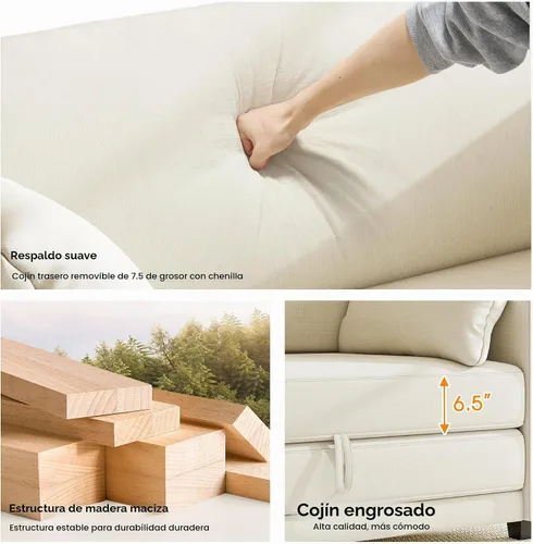 Vista 5 de Sofá cama loveseat de 65", sofá cama convertible de chenilla para espacios pequeños, sofá cama plegable con asiento profundo, marco sólido, sofás