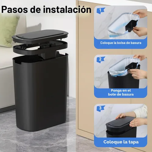 Vista 7 de FRESHLIX Basurero automático de baño de 5 galones con tapa, sensor de movimiento, sin contacto, cubo de basura eléctrico inteligente, delgado