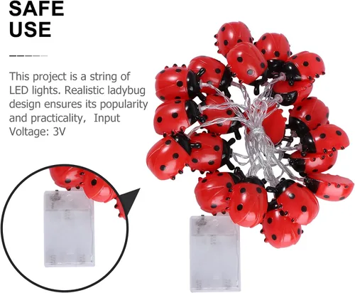 Vista 7 de Uonlytech Guirnalda de luces de hadas de mariquitas impermeables con 20 luces LED para interiores y exteriores, jardín, dormitorio, fiesta