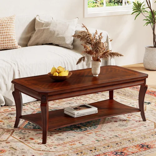Vista 10 de PADMA HOUSE Mesa auxiliar de madera vintage con estante de almacenamiento Tapa de madera de cerezo