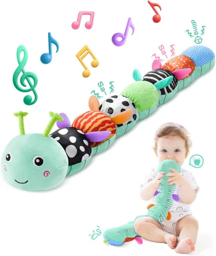 Vista 8 de AWOTOY Juguetes para bebés de 6 a 12 meses, oruga musical, animales de peluche, juguetes para bebés de 0 a 3 a 6 meses, juguetes sensoriales