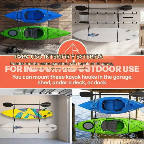 Vista 8 de Kayak Rack -Capacity Wall or Ceiling Storage Straps for Surfboards, Paddleboards, SUP, or Canoe - Adjustable Kayak Hanger by RAD Sportz