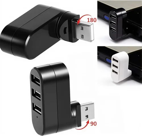 Vista 3 de Divisor de puerto USB, concentrador giratorio portátil compacto de 3 puertos, base de concentrador USB [90°/180° grados giratorio] para PC