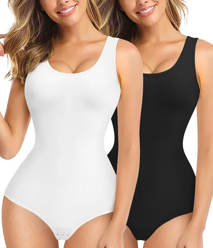 Vista 17 de Nebility Body moldeador de cintura sin costuras con cuello redondo y control de abdomen para mujer Beige
