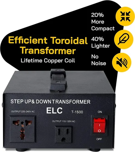 Vista 3 de Transformador de voltaje para aumentar o disminuir la tensión. 110 v/220 v, circuito de bloqueo de protección, de la marca ELC
