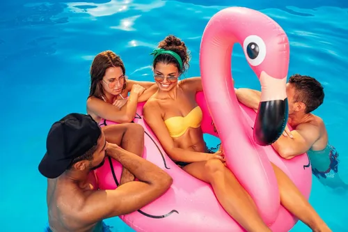 Vista 7 de GiftExpress Flotador inflable de flamenco de 48 pulgadas, juguetes de fiesta de natación, divertidos flotadores de playa, tumbona Lilo de verano