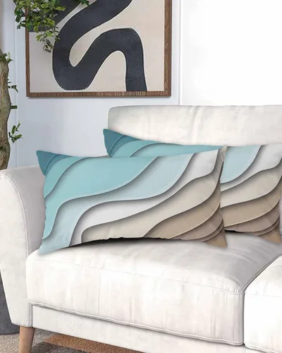 Vista 21 de DecorLovee Juego de 2 fundas de almohada de playa de verano, tamaño estándar, material de microfibra, oceánico, costero, aguamarina, beige, funda