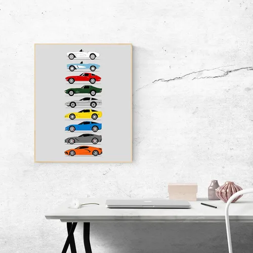 Vista 3 de Idea Network Póster hecho a mano compatible con Chevy Corvette Generations (perfil lateral) impresión de Chevrolet (C1 C2 C3 C4 C5 C6 C7 C8)