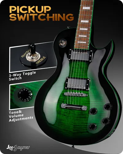 Vista 3 de Leo Jaymz Guitarra eléctrica serie SC - Cuerpo de caoba, diapasón de laurel, humbuckers duales, puente Tune-O-Matic, cuello C, afinadores 18:1