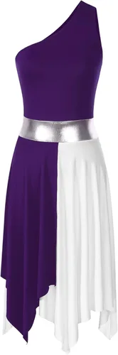 Vista 26 de Vestido de mujer de alabanza litúrgica con bloques de color, sin mangas, con dobladillo irregular, de estilo lírico para danza Borgoña