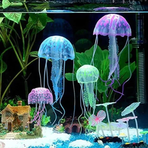 Vista 8 de Medusa artificial púrpura brillante adecuada para pecera, decoración de acuario, adornos populares, decoración de acuario, adornos temáticos