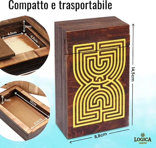 Vista 7 de Logica Jeux Art. Caja de laberinto - Rompecabezas de madera - Caja secreta - Dificultad increíble 5/6 - Colección Leonardo da Vinci