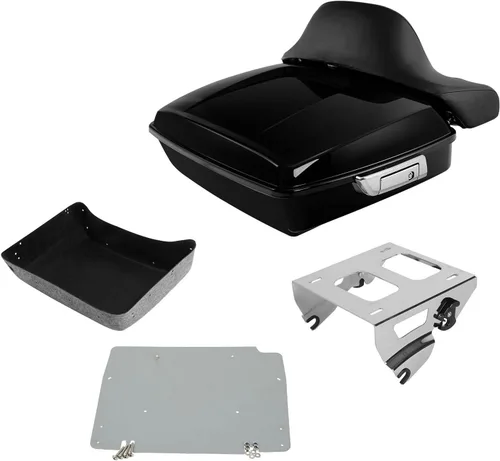 Vista 31 de TCT-MOTORPARTS Paquete de viaje picado, maletero, almohadilla de respaldo, estante de montaje individual negro para modelos Harley Touring Road King