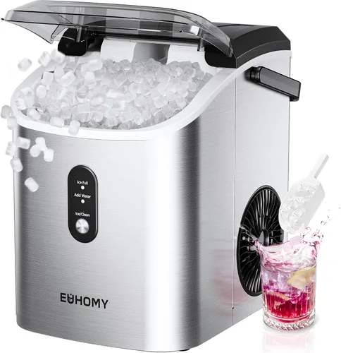 Vista 11 de EUHOMY, Fabricador de hielo para encimera con asa, listo en 6 minutos, 34 libras por día, cubierta superior extraíble, autolimpiante, máquina