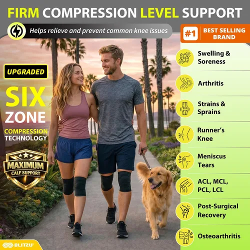 Vista 2 de BLITZU - Rodillera de compresión para hombres y mujeres – mejor soporte para correr, gimnasio, entrenamiento, fitness, levantamiento de pesas.