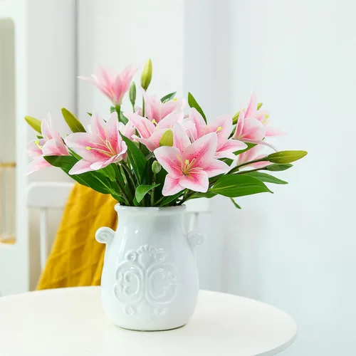 Vista 2 de 5 ramos de flores artificiales de seda de 19.7 in/19.6 pulgadas, flores de tacto real con tallos, arreglo floral para el hogar, mesa de boda, centro