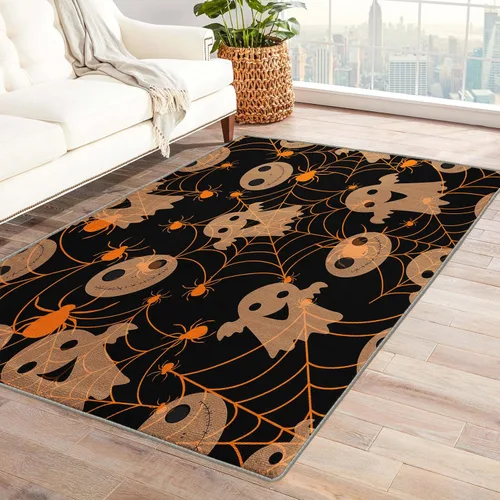 Vista 10 de Alfombra fantasma de 2 x 3 pies, alfombra de área de Halloween, alfombras espeluznantes para entrada, sala de estar, dormitorio, alfombra rosa