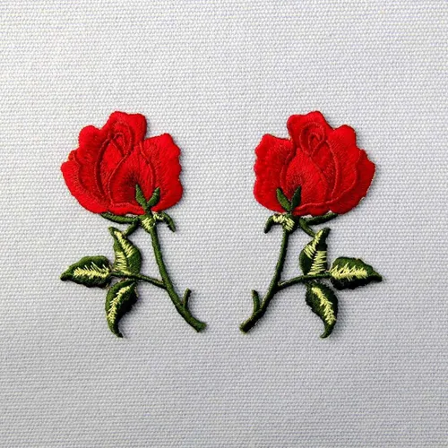 Vista 4 de Parche de rosas rojas boho bordadas retro con apliques florales para planchar y coser emblema de amor, juego de 2
