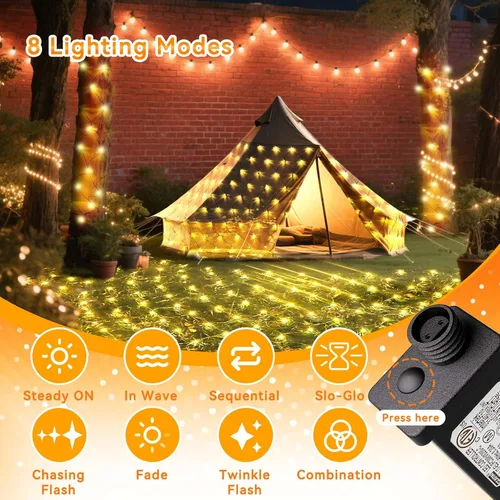 Vista 3 de LitHome Luces de red de Navidad de 14.8 x 5 pies, 300 luces LED de red blanca cálida, 8 modos de conexión, malla gigante impermeable de Navidad