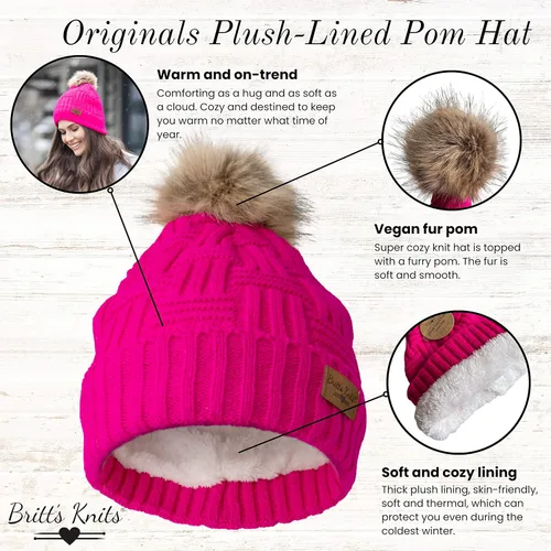 Vista 4 de Britt's Knits Sombrero de punto forrado de felpa con pompón para mujer