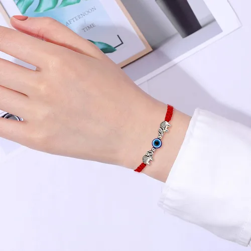 Vista 3 de Gmai Pulseras con dije de la suerte de ojo malvado, tobillera de cuerda roja, hilo trenzado, amuleto trenzado, familia, pareja, amistad, ajustable