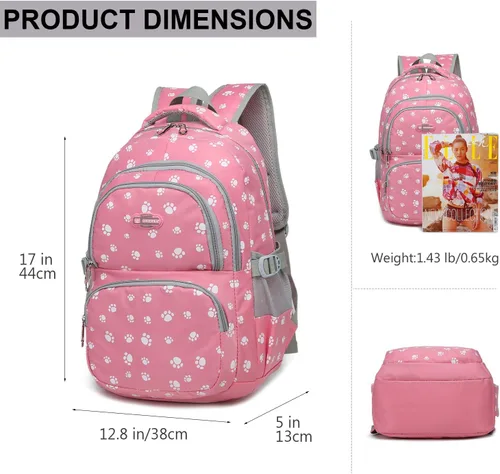 Vista 2 de goldwheat Mochila para niñas, bolsa de escuela intermedia, ligera, resistente al agua, Negro-a, Mochila escolar