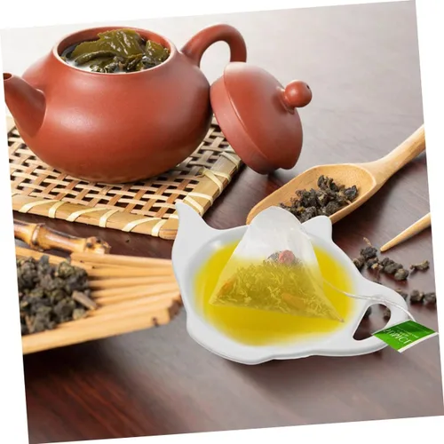 Vista 8 de HEMOTON 3 piezas de tetera de cerámica con forma de tetera para bolsitas de té, organizador de cucharaditas, bordes lisos, fácil de limpiar