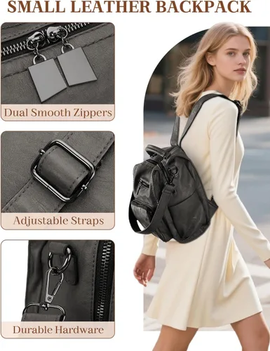 Vista 3 de Bolso tipo mochila para mujer, RAVUO de piel sintética, mini mochila de moda para mujer, tres formas de llevar, S
