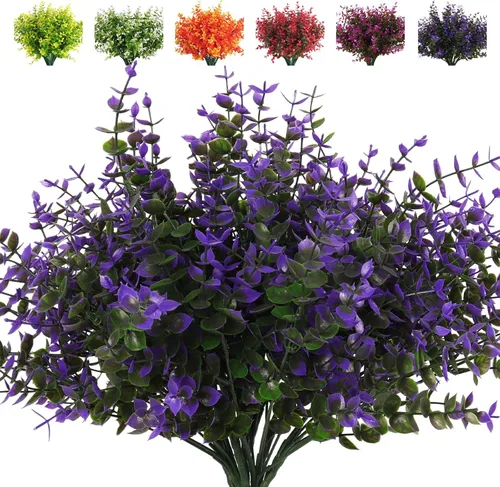 Vista 54 de RECUTMS - Flores artificiales, 12 plantas sintéticas para exteriores, resisten rayos ultravioleta, arbustos para interiores y exteriores, maceta