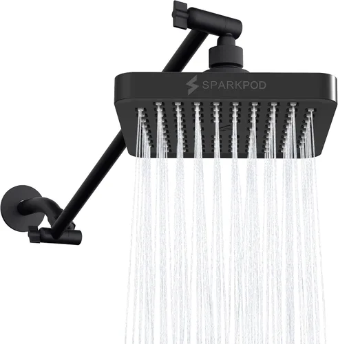 Vista 23 de SparkPod Cabezal de ducha tipo lluvia cuadrado con brazo de extensión, cabezal de ducha de altura ajustable con rendimiento de alta presión, fácil