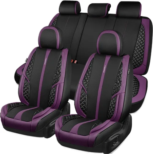 Vista 14 de CAR PASS Juego completo de fundas de cuero de napa para asiento de automóvil, protector impermeable duradero y acolchado, ajuste universal