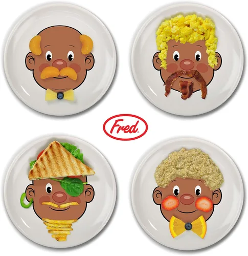 Vista 2 de Genuine Fred, Plato de actividad de cerámica FOOD FACE, blanco, diámetro de 8.5 pulgadas