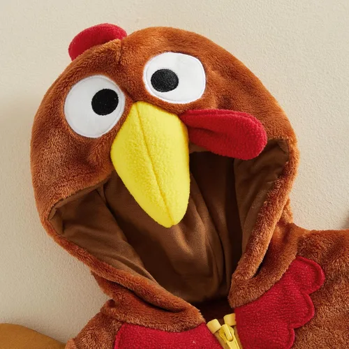 Vista 7 de Honganda Chaleco de pavo con capucha para niños y niñas Marrón