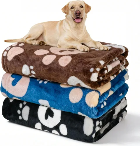 Vista 25 de Manta Suave para Perros para Perros Grandes - Manta Mullida para Mascotas para Gatos y Cachorros, Manta Reversible con Diseño de Huellas de Pata gris