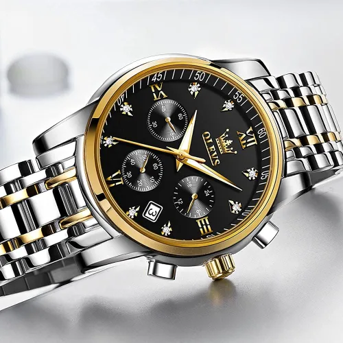 Vista 4 de OLEVS Reloj de pulsera para hombre con esfera multifunción, impermeable, luminoso, analógico, reloj de cuarzo con correa de acero inoxidable
