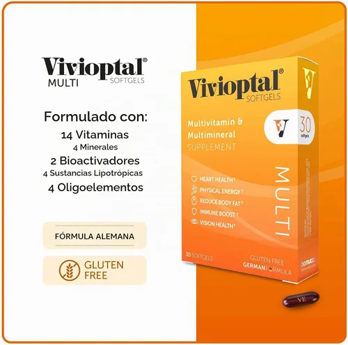 Vista 5 de Vivioptal Multi, 30 cápsulas blandas, multivitamínico y multimineral, sin gluten, fórmula alemana