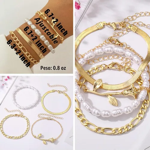 Vista 5 de IFKM Juego de 6 pulseras de cadena de oro bohemio para mujer, chapado en oro de 14 quilates, múltiples capas, apilables, abiertas, con eslabones