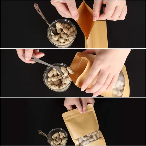 Vista 5 de 200 bolsas Kraft Ziplock de 5.9 x 8.7 pulgadas, bolsa de papel kraft reutilizable con muesca de desgarro y ventana mate para almacenamiento