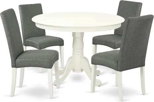 Vista 15 de East West Furniture HLDR3-CAP-03 Juego de mesa de comedor de 3 piezas contiene una mesa de comedor redonda con pedestal y 2 sillas Parson tapizadas