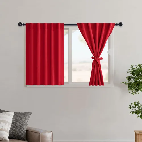Vista 152 de Hiasan Cortinas opacas negras para dormitorio, cortinas opacas cortas de 45 pulgadas de largo, con aislamiento térmico, bolsillo para barra
