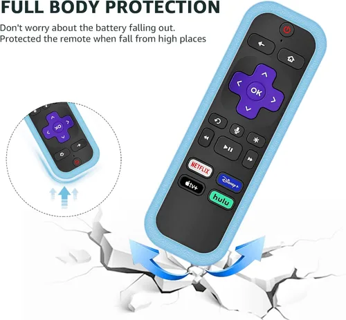 Vista 3 de （2 Pack） ONEBOM Cover for Roku Remote, Silicone Case for Hisense/TCL Roku TV Steaming Stick Express Control, Universal Remote Sleeve Skin（Green Blue
