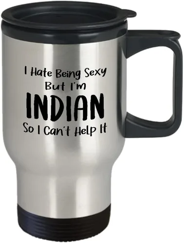 Vista 2 de Taza de viaje india aislada para café, diseño de orgullo indio, patrimonio nacional, raza humana, raíces indias, divertido y lindo regalo de broma